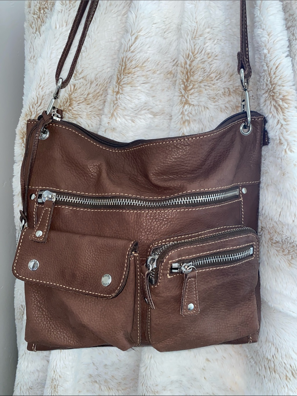 Fossil Brown Leather Sutter Bag With Front Pockets